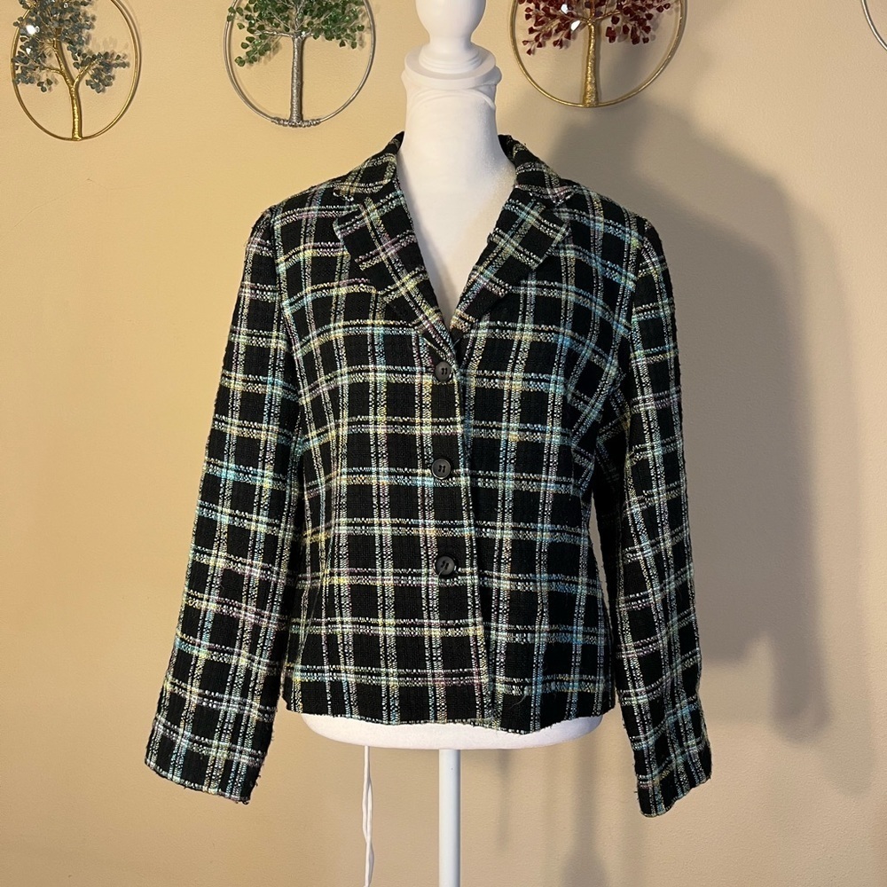 Chanel Black/Teal Plaid Blazer